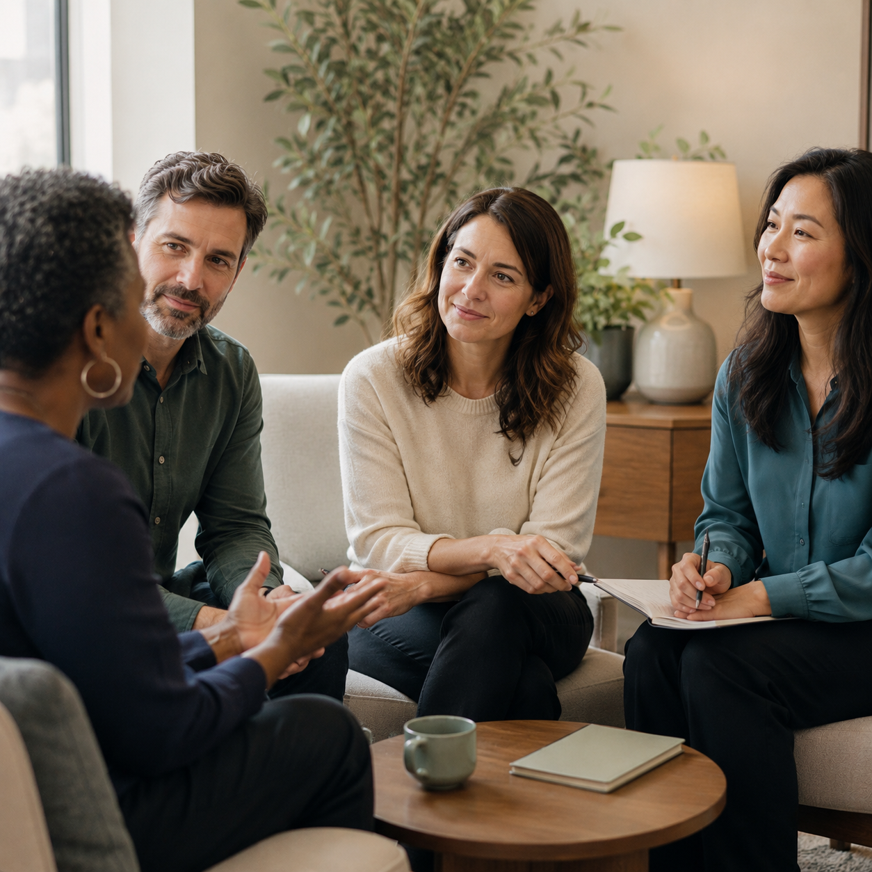 A small nonprofit team in a collaborative conversation.